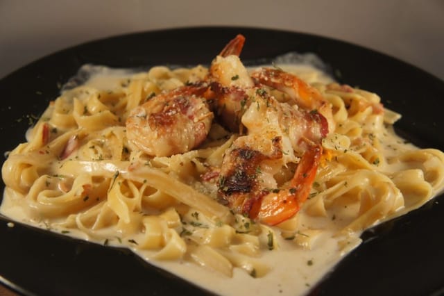 Shrimp Carbonara & Parm Cheese.